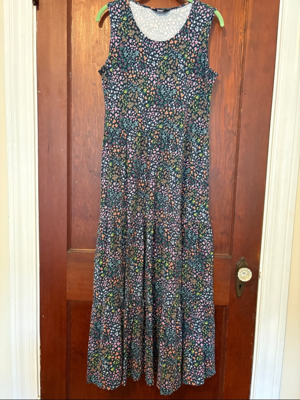 Sleeveless Floral Maxi Dress in Multicolor Florals on Navy